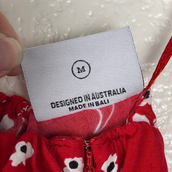 Free People Rue Stiic Westcott One Shoulder Midi Dress Floral Poppy Red Medium - Picture 7 of 12